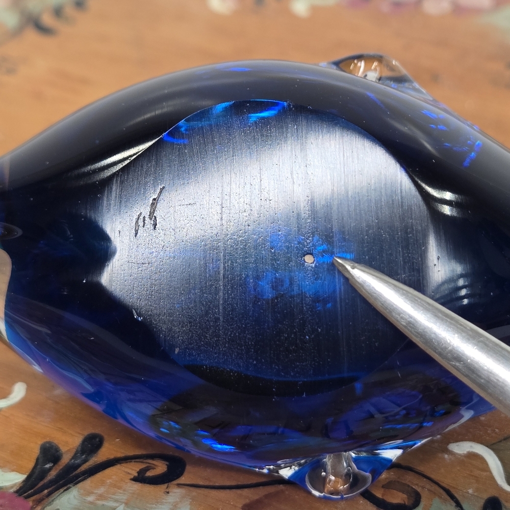 Vintage Murano Style Hand-blown Art Glass Paperweight Blue Whale Dolphin Shape - Picture 4 of 14